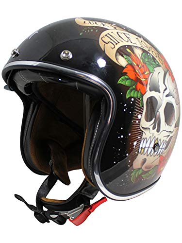 Casco Abierto Moto Mt 2019 Le Mans Skull And Roses Negro-Rojo (L , Negro)