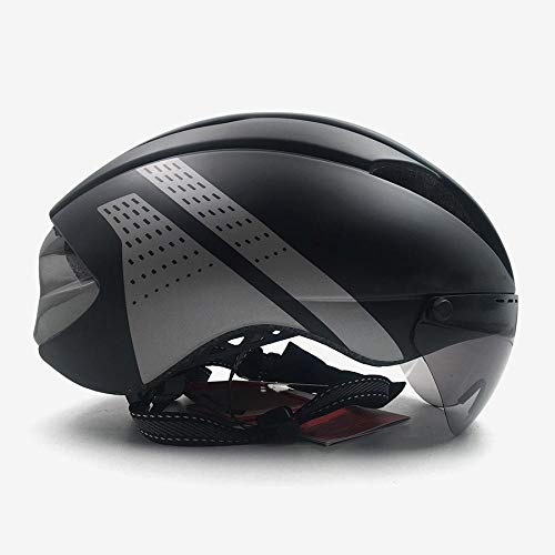 Casco Bicicleta Casco contrarreloj Ciclismo Casco para Hombres Mujeres Gafas Carrera Casco de Bicicleta de Carretera con Equipo de Bicicleta de Lente L blackgray1lens