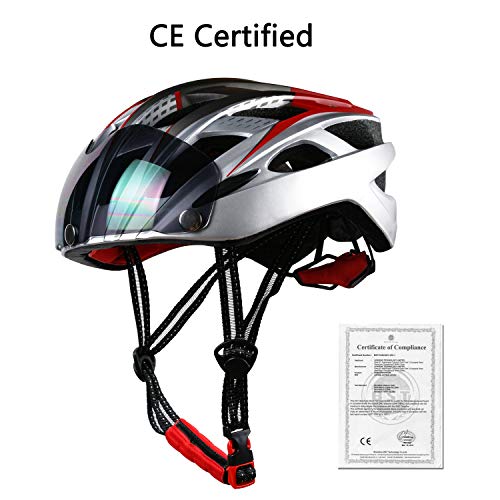 Casco bicicleta/Casco Bicic con luz,Certificado CE, casco bicicleta adulto con Visera Magnética Desmontable Gafas de Protección Super Light Casco Integral de Bicicleta Skateboarding Ski & Snowboard