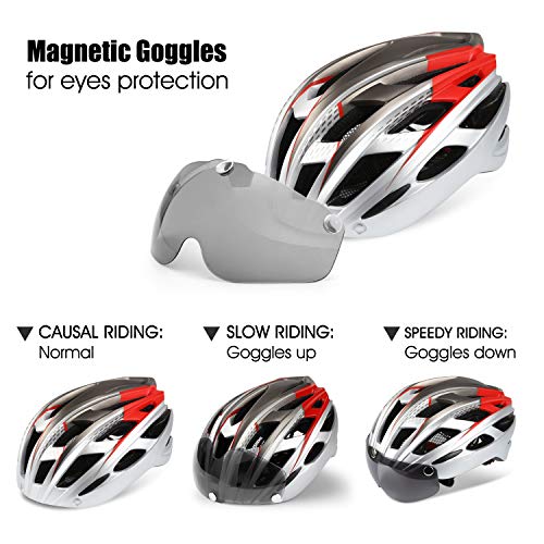 Casco bicicleta/Casco Bicic con luz,Certificado CE, casco bicicleta adulto con Visera Magnética Desmontable Gafas de Protección Super Light Casco Integral de Bicicleta Skateboarding Ski & Snowboard