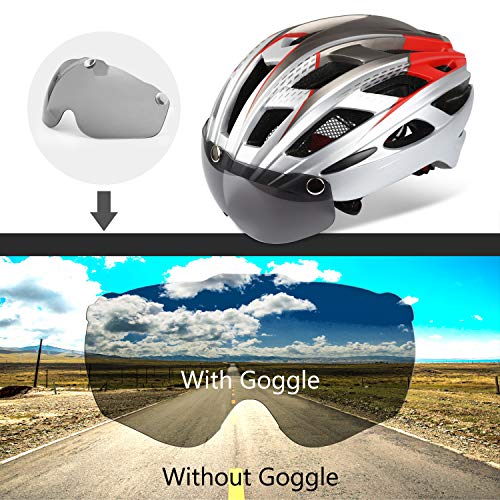 Casco bicicleta/Casco Bicic con luz,Certificado CE, casco bicicleta adulto con Visera Magnética Desmontable Gafas de Protección Super Light Casco Integral de Bicicleta Skateboarding Ski & Snowboard