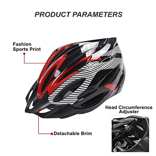 Casco de Bicicleta de Montaña, Casco de Bicicleta para Adultos Casco Ajustable con Visera Extraíble Casco de Bicicleta MTB City Specialized para Bicicleta de Montaña y para Hombres y Mujeres Rojo