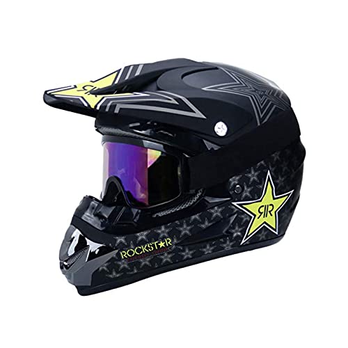 Casco de bicicleta de montaña con gafas y guantes, máscara de protección, casco para niños, casco de protección para moto, quad y cross (54-55 cm)