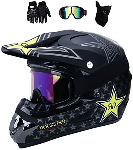 Casco de bicicleta de montaña con gafas y guantes, máscara de protección, casco para niños, casco de protección para moto, quad y cross (54-55 cm)