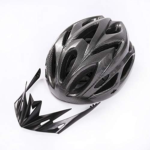 Casco de Bicicleta para Adulto Casco Ciclismo BMX Protector Ligero con Correa Ajustable y Visera Desmontable para Montar Protección de Seguridad Unisex para Carretera Montaña (Negro, 52-61cm)