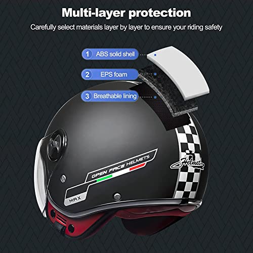 Casco Jet Retro para Motocicleta, con Visera Casco Moto para Mujer Hombre para Adulto Cuatro Temporadas ConduccióN ECE Homologado para Cruiser Chopper Scooter Crash Casco G,54-59CM