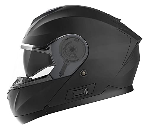 Casco Moto Modular ECE Homologado - YEMA YM-926 Casco de Moto Integral Scooter para Mujer Hombre Adultos con Doble Visera-Negro Mate-S