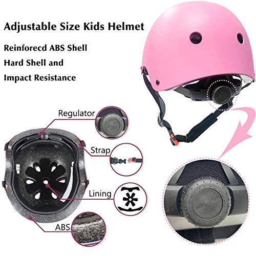 Casco para niños y niñas Casco cómodo Ajustable de Seguridad para patineta, patineta, Bicicleta (3-8 años) (Pink, S(3-8years Old))