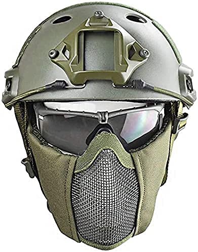Casco Táctico Fast MH Combinado, con Protección Auditiva Plegable, Máscara de Malla de Media Cara y Gafas para el Juego de Juego Airsoft Paintball CS