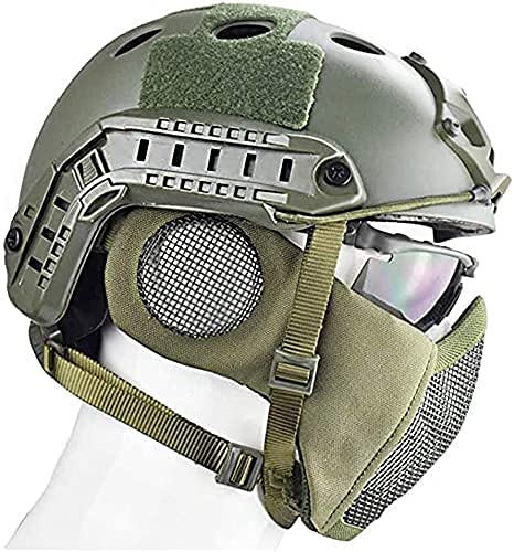 Casco Táctico Fast MH Combinado, con Protección Auditiva Plegable, Máscara de Malla de Media Cara y Gafas para el Juego de Juego Airsoft Paintball CS