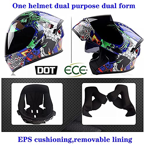 Cascos de Moto Bluetooth Modulares con Doble Visera Casco Integrado Motocross Racing Micrófono de Auricular con Altavoz Incorporado Dot/ECE Homologado C,M=57~58CM