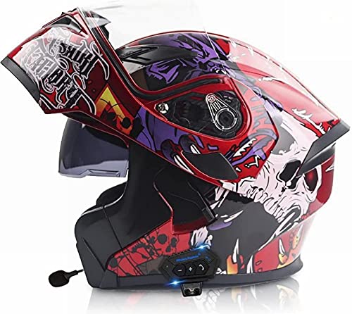 Cascos de Moto Bluetooth Modulares con Doble Visera Casco Integrado Motocross Racing Micrófono de Auricular con Altavoz Incorporado Dot/ECE Homologado C,M=57~58CM
