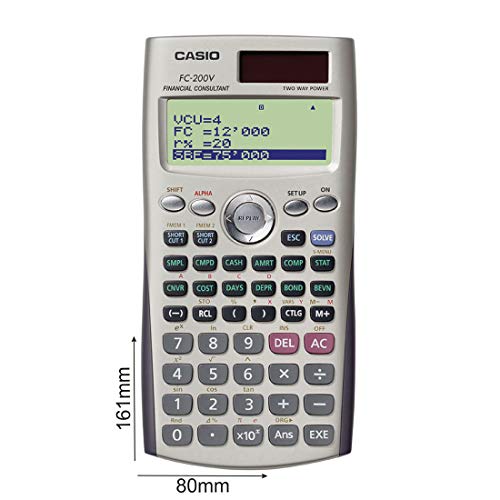 Casio FC-200V - Calculadora financiera, 12.2 x 80 x 161 mm, dorado