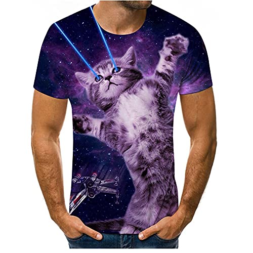 Casuales Camisas Hombre Verano Básico Holgado Cuello Redondo Hombre Shirt Moderno Interesante 3D Gato Estampado Hombre Manga Corta Luz Cómodo Hombre Camiseta T24416 XS