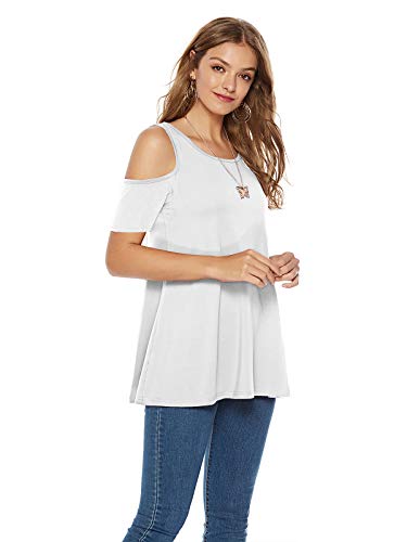 CEASIKERY Blusa suelta de manga corta con hombros descubiertos para mujer, Blanco, XX-Large