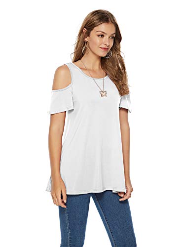 CEASIKERY Blusa suelta de manga corta con hombros descubiertos para mujer, Blanco, XX-Large