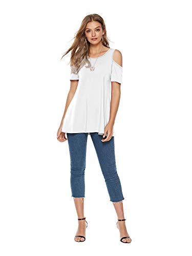 CEASIKERY Blusa suelta de manga corta con hombros descubiertos para mujer, Blanco, XX-Large