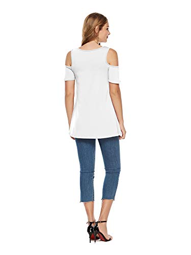 CEASIKERY Blusa suelta de manga corta con hombros descubiertos para mujer, Blanco, XX-Large