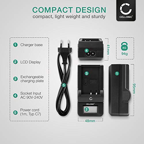 CELLONIC® 2X Batería NP-FW50 Compatible con Sony A6000 Alpha 6000 A6300 A6500 A5100 A5000 A3000 A7 II Alpha 7 II A7s A7R ILCE-7R, 1050mAh + Cargador rápido BC-VW1 bateria de Repuesto Pila