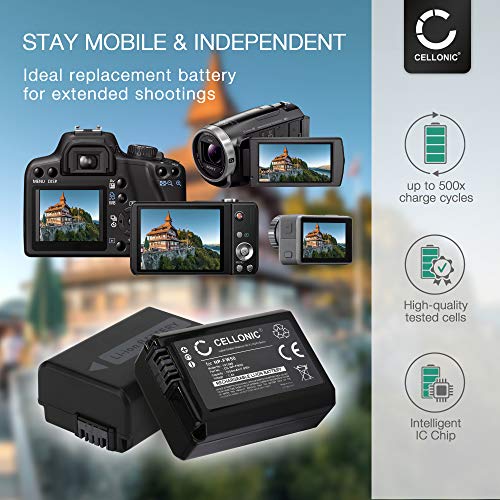 CELLONIC® 2X Batería NP-FW50 Compatible con Sony A6000 Alpha 6000 A6300 A6500 A5100 A5000 A3000 A7 II Alpha 7 II A7s A7R ILCE-7R, 1050mAh + Cargador rápido BC-VW1 bateria de Repuesto Pila