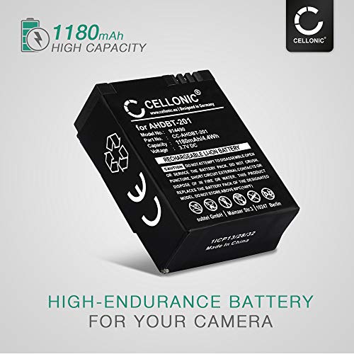 CELLONIC® Batería de Repuesto AHDBT-201 AHDBT-301 AHDBT-302 per GoPro Hero 3 Hero 3 White Hero 3 Black Hero 3 Silver Hero 3 + Hero 3+ Hero 3 Plus, 1180mAh, Accu Sustitución Camara, Battery