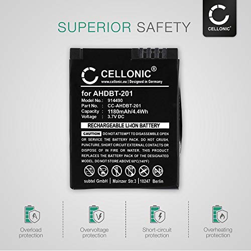 CELLONIC® Batería de Repuesto AHDBT-201 AHDBT-301 AHDBT-302 per GoPro Hero 3 Hero 3 White Hero 3 Black Hero 3 Silver Hero 3 + Hero 3+ Hero 3 Plus, 1180mAh, Accu Sustitución Camara, Battery