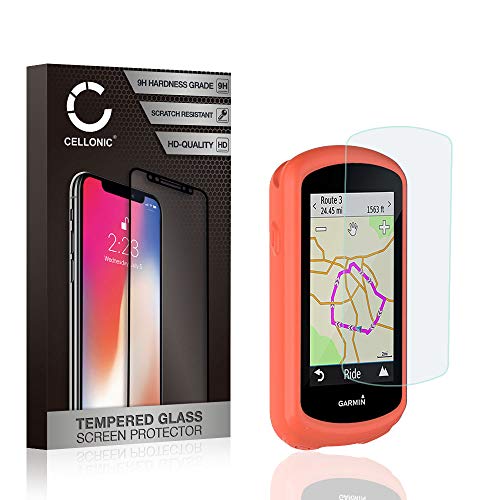 CELLONIC® Tapa Trasera + Cristal Protector de la Pantalla Compatible con Garmin Edge 1030 / Edge 1030 Plus Silicone Funda Protectora Case Cover Etui Sleeve Naranja
