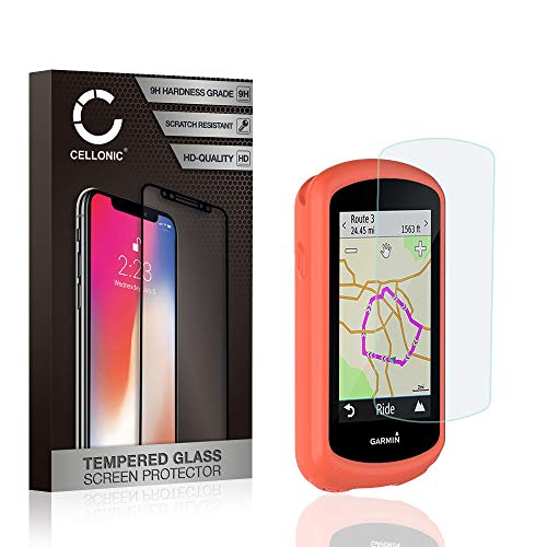 CELLONIC® Tapa Trasera + Cristal Protector de la Pantalla Compatible con Garmin Edge 1030 / Edge 1030 Plus Silicone Funda Protectora Case Cover Etui Sleeve Naranja