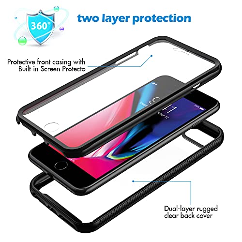 CENHUFO Funda iPhone 8 Plus / 7 Plus / 6S Plus / 6 Plus, Carcasa Antigolpes con Protector de Pantalla Integrado 360° Fundas Case Transparente Funda para iPhone 7 Plus / 8 Plus / 6S Plus /6 Plus Negro