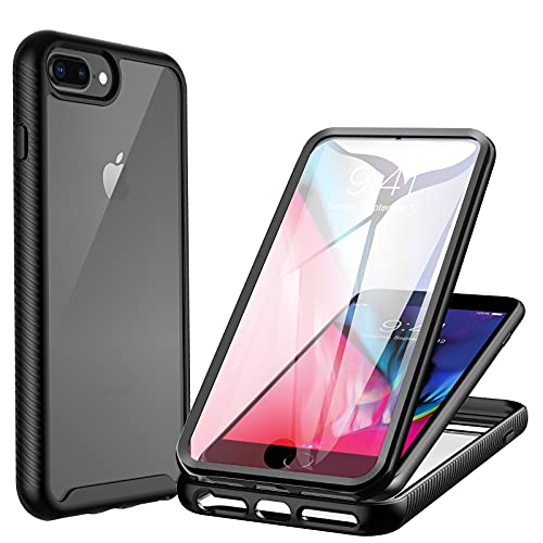 CENHUFO Funda iPhone 8 Plus / 7 Plus / 6S Plus / 6 Plus, Carcasa Antigolpes con Protector de Pantalla Integrado 360° Fundas Case Transparente Funda para iPhone 7 Plus / 8 Plus / 6S Plus /6 Plus Negro