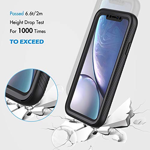 CENHUFO Funda iPhone XR, Antigolpes Fundas con Protector de Pantalla Integrado, Protector Completa 360 Grados Anti-rayones Anti-Amarilleo Case Robusto Transparente Carcasa para iPhone XR (6,1") Negro