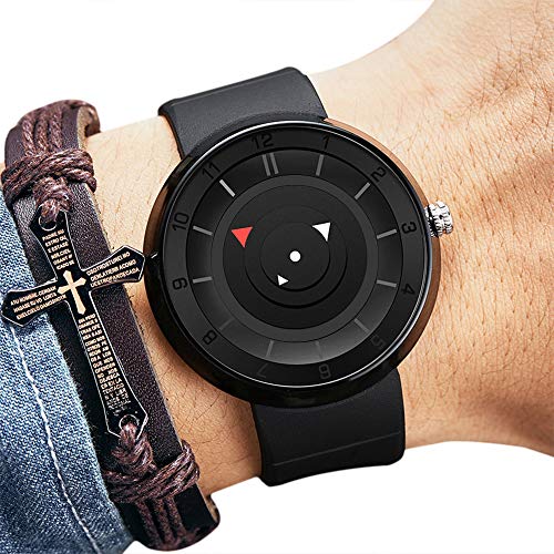 CFGem Relojes Hombre Puntero Impermeable de Cuarzo con Banda de Reloj de Caucho de Silicona Relojes de Hombre PRM-3508 Negro Reloj Hombre