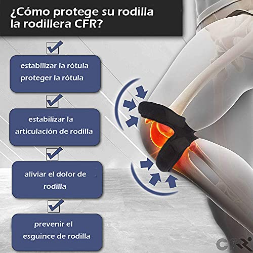 CFR Correa de Soporte de Rodilla, Banda Ajustable, Alivio del Dolor de Rodilla, Correa de Compresión de Soporte, para Correr Baloncesto, Estabilizador de Correa, Tenis, Voleibol y Sentadillas, Negro