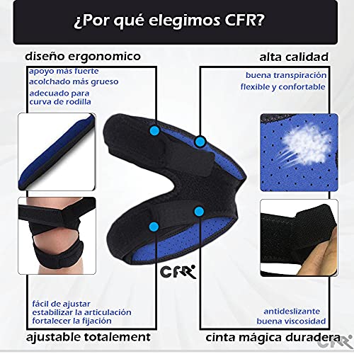 CFR Correa de Soporte de Rodilla, Banda Ajustable, Alivio del Dolor de Rodilla, Correa de Compresión de Soporte, para Correr Baloncesto, Estabilizador de Correa, Tenis, Voleibol y Sentadillas, Negro