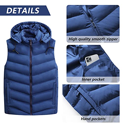 Chaleco Acolchado con Capucha para Hombre Chaqueta Deportivo sin Manga Cortaviento para Senderismo Acampada Correr Invierno Otoño Abrigo Caliente Casual - XXL