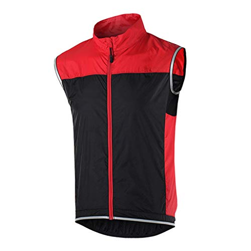 Chaleco Cortavientos Ciclismo Hombre Mujer Chaleco Bici Reflectante Impermeable Chaleco Bicicleta Transpirable Chaleco MTB Sin Mangas Chaqueta Sin Mangas Cortavientos,Rojo,S