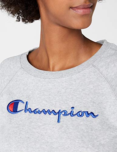 Champion Classic Logo Crewneck Sweatshirt Sudadera, Gris Claro, S para Mujer