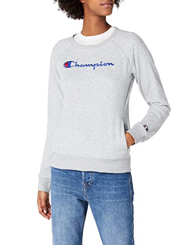 Champion Classic Logo Crewneck Sweatshirt Sudadera, Gris Claro, S para Mujer