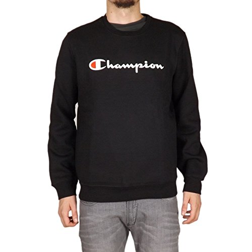 Champion Classic Logo Crewneck Sweatshirt Sudadera, Negro, S para Hombre