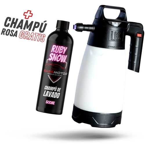 Champú de Lavado de Color con Pulverizador Ik Foam 2.0 para Coche y Moto Espuma Activa Triple Acción Limpiador Desengrasante Abrillantador Jabón Concentrado BassMotor (IK 2.0 Pro + Champú Rosa)