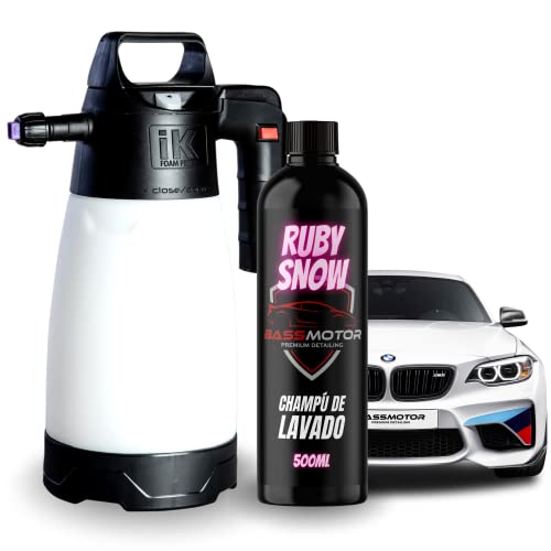 Champú de Lavado de Color con Pulverizador Ik Foam 2.0 para Coche y Moto Espuma Activa Triple Acción Limpiador Desengrasante Abrillantador Jabón Concentrado BassMotor (IK 2.0 Pro + Champú Rosa)