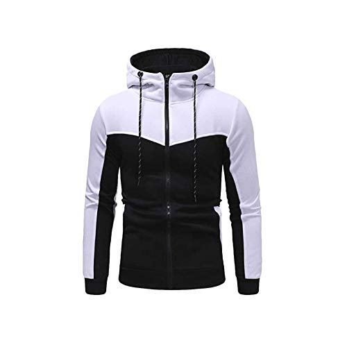 Chándal Hombre Completo 2 Piezas Conjunto de Ropa Deportiva Top Sudadera de Manga Larga con Cremallera y Capucha + Pantalones Largos de Cintura Elástica Traje Informal Otoño Primavera (Blanco, XL)