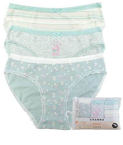 Channo Braguitas de algodón Mujer Detalle Floral y Acabado Encaje. Pack de Tres Bragas con Distintos Estampados (XL)