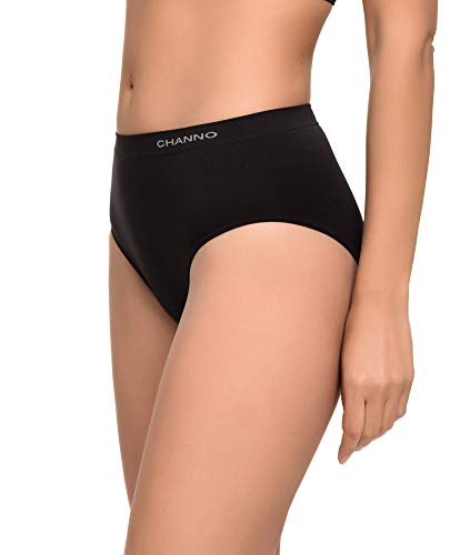 Channo Pack de 6 Bragas Clásicas Básicas Mujer de Licra sin Costuras Efecto Invisible Midi Altas Color Liso. Negro XXL