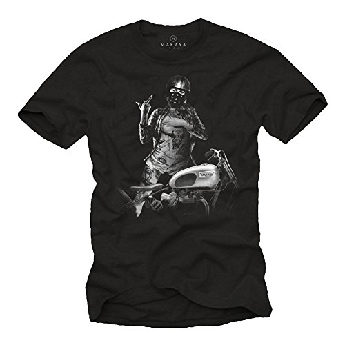 Chica con Casco Jet - Camisetas Originales Hombre con Moto Triumph Negra XL