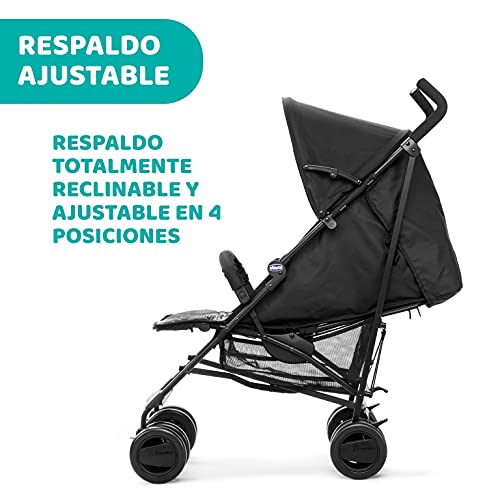 Chicco London Silla de Paseo Ligera y Plegable desde 0 Meses hasta 15 Kg, Carrito de Bebé Compacto y Reclinable con Apoyabrazos, Posición para Dormir, Cierre Tipo Paraguas, Color Negro (Matrix)