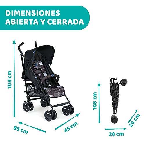 Chicco London Silla de Paseo Ligera y Plegable desde 0 Meses hasta 15 Kg, Carrito de Bebé Compacto y Reclinable con Apoyabrazos, Posición para Dormir, Cierre Tipo Paraguas, Color Negro (Matrix)