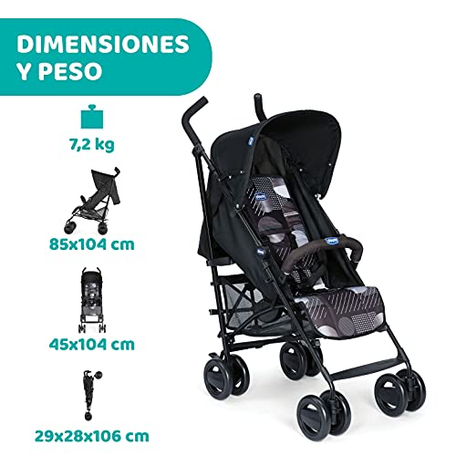 Chicco London Silla de Paseo Ligera y Plegable desde 0 Meses hasta 15 Kg, Carrito de Bebé Compacto y Reclinable con Apoyabrazos, Posición para Dormir, Cierre Tipo Paraguas, Color Negro (Matrix)