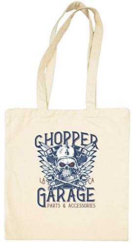 Chopper Garage Biker Skull Bolsa Tote Blanca