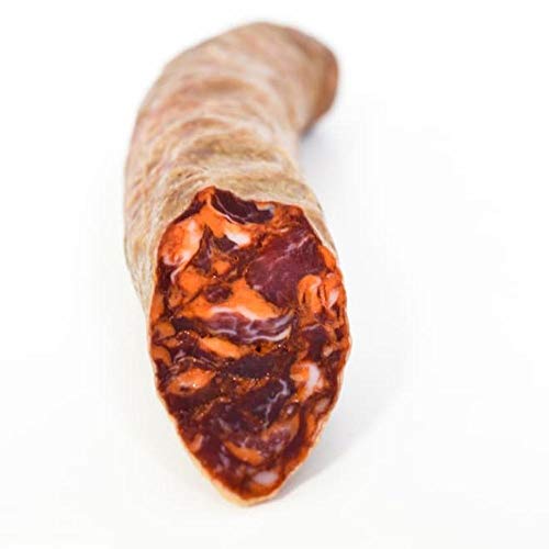 Chorizo Ibérico de Bellota Leoncio Elaboración Tradicional y Curación en Bodega. Pieza de 1400 gramos Envasada al Vacío - Incluye Cuña Degustación Queso de Oveja Curado de REGALO